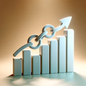 A minimalist graph with an upward trend and a link icon, symbolizing the positive impact of inbound links on website ranking.